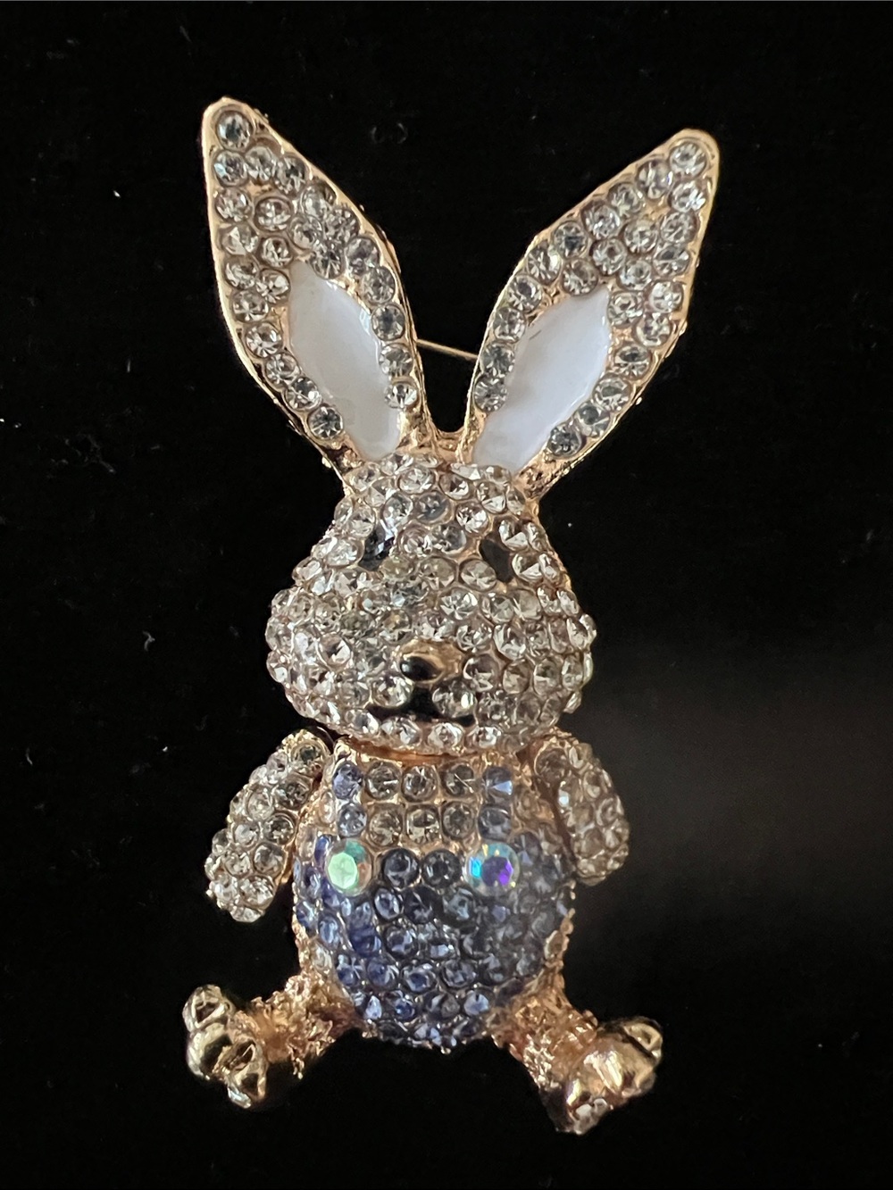 Crystal Bunny Brooch with Blue Belly